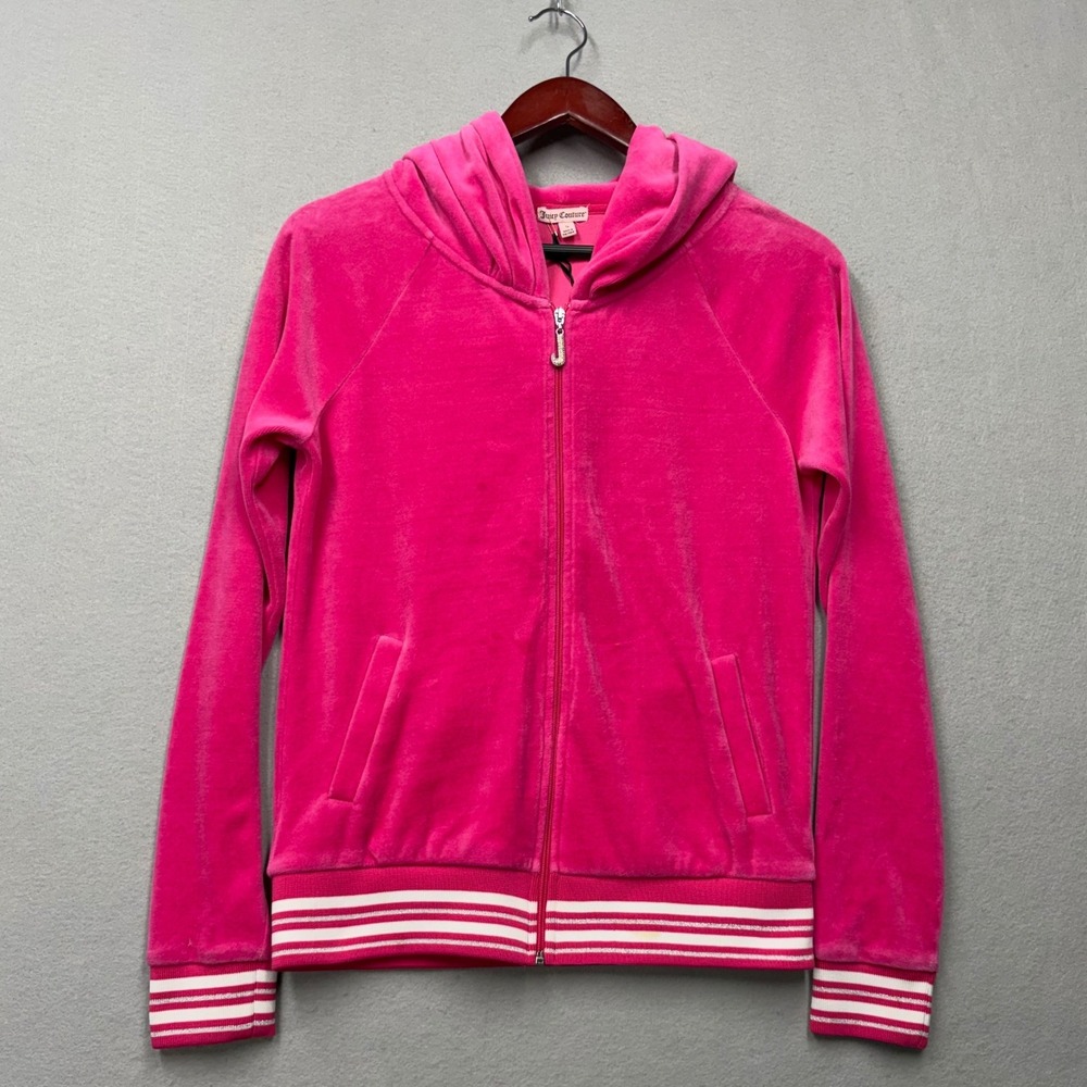 Juicy Couture Hoodie Women S Pink Velour Full Zip Rhinestone J Striped Y2K NWT